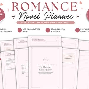 Romance Novel Planner Printable, 50+ Page Writing Workbook for Authors, Love Fiction Outline, Character Plot & Scene Planner, A4 US Letter