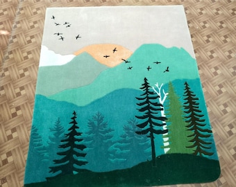 Handgetuft wollen vloerkleed Nature Forest - modern landschapsvloerkleed voor luxe woondecoratie