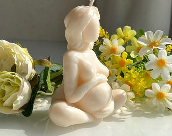 Handgjort ljus för gravida kvinnor tillverkat av rent rapsvax | Oparfymerad babyshowerpresent till blivande mammor