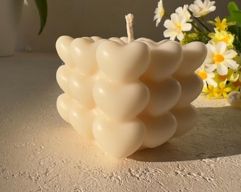 Heart Bubble Candle , Romantic Anniversary Gift, Handmade Vegan Rapeseed Wax Candle