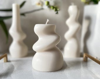 Set di candele Swirl XXL fatte a mano in cera di colza, grande candela decorativa bianco naturale