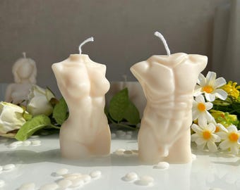 Male & Female Torso Body Candle Set | Unscented Rapeseed Wax Sculpture | Vegan Aesthetic Home Decor | Couple Gift