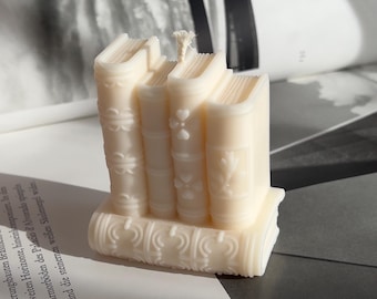 Boekkaars van koolzaadwas | Vintage decoratie voor een stapel boeken | Cadeau voor boekenwurmen en fervente lezers | Minimalistische bibliotheekdecoratie