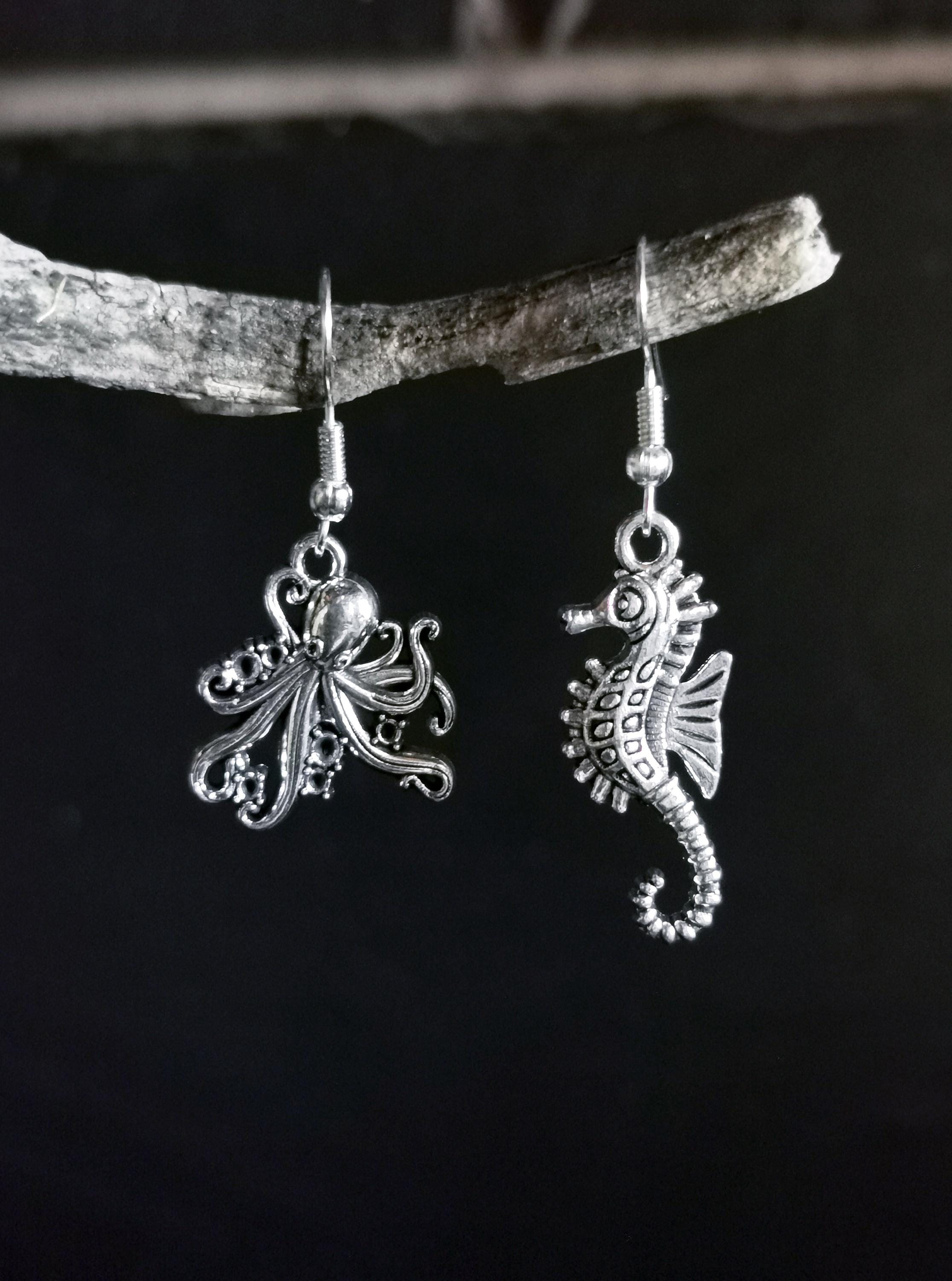 Orecchino a forma di polpo - Argento Sterling - Orecchino pirata oceanico non forato - Italia