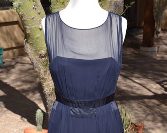 Navy Blue Silk Satin Chiffon 1950s Hannah Troy Wiggle Sheath Cocktail Dress  Size Small - Etsy