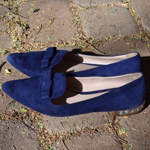 Miu Miu Navy Blue Lambskin Suede Crystal Embellished Loafers Flats Size 9 or 39 1/2