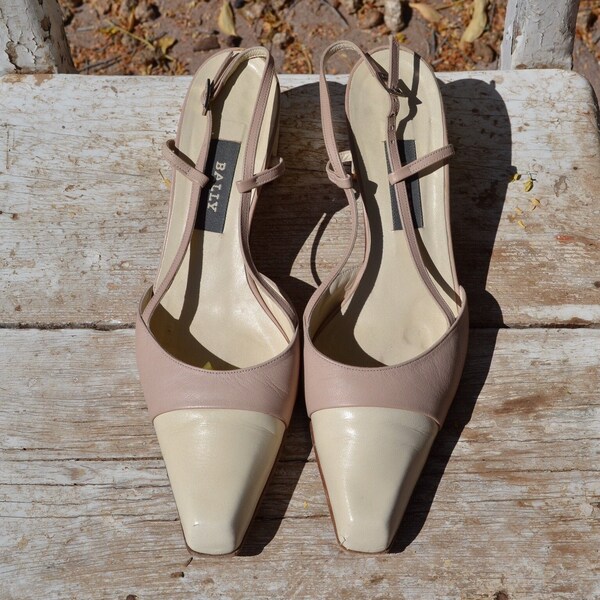 Vintage Bally Switzerland Leather Tan Cream Ankle Strap Heels Size 8 1/2