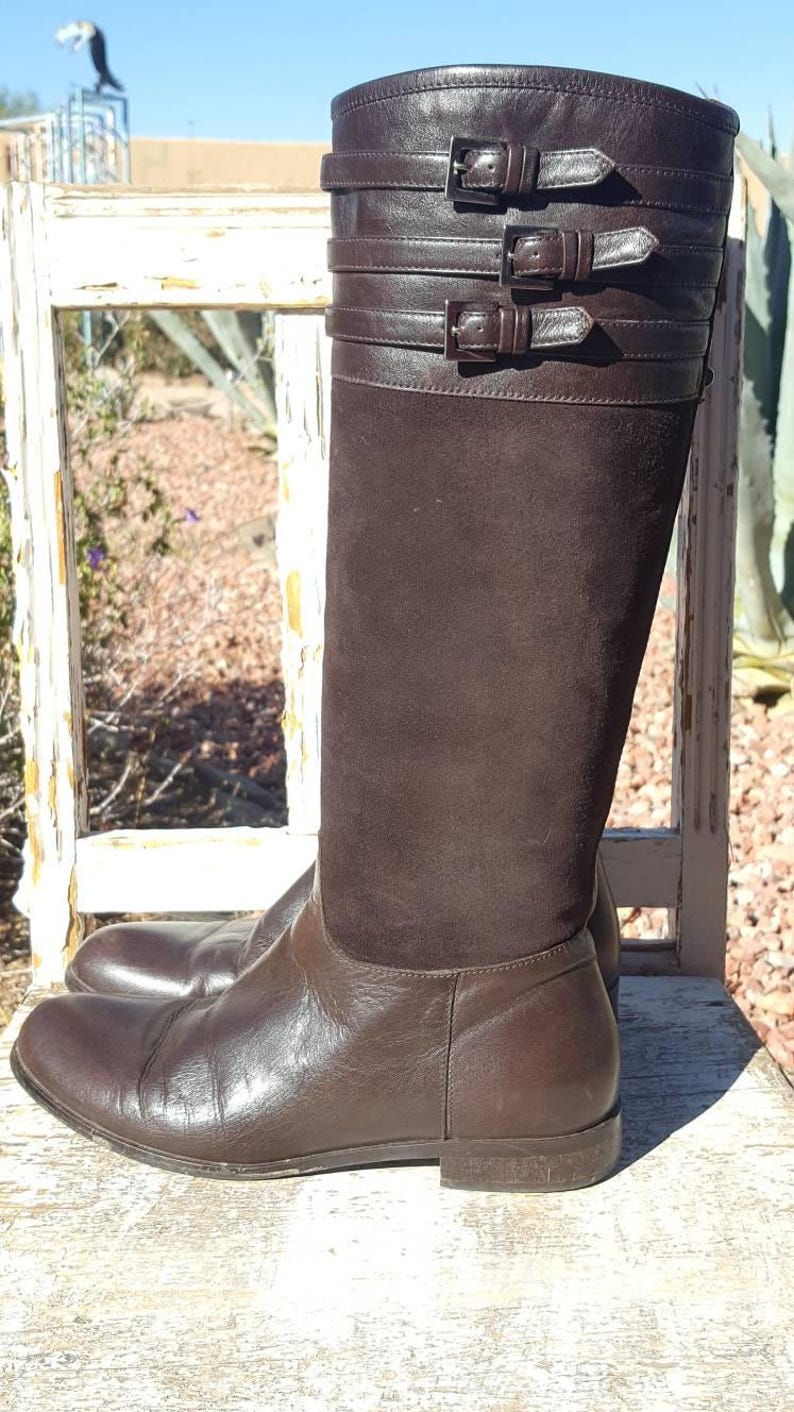 vtg Choco Brown Aquatalia Riding Boots Suede and Leather Size 7 12
