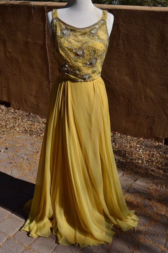 1960s Malcolm Starr Lemon Yellow Beaded Sequins Ch