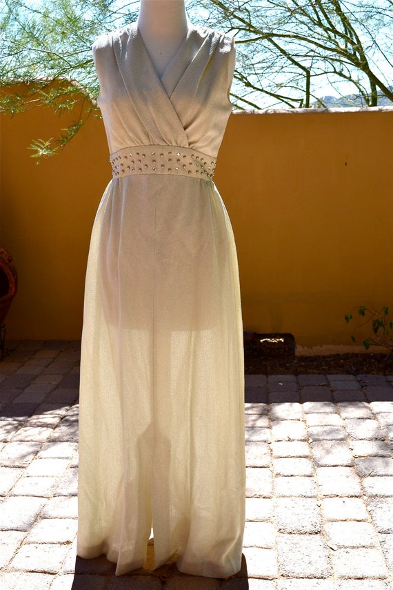 vtg Silver Metallic LAME' STUDDED Rhinestone Waist