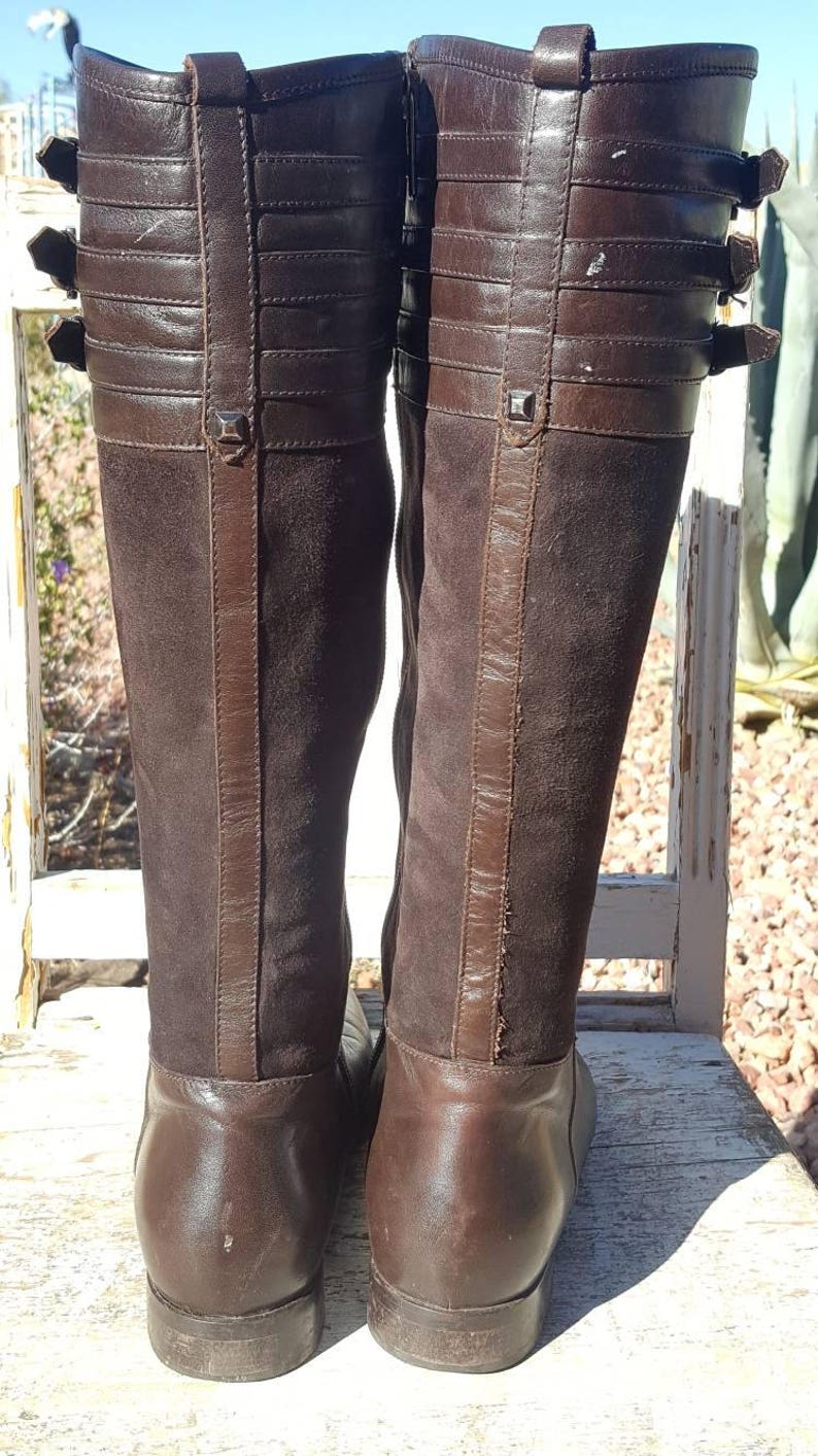 vtg Choco Brown Aquatalia Riding Boots Suede and Leather Size 7 12