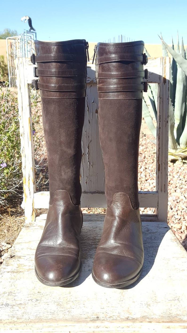 vtg Choco Brown Aquatalia Riding Boots Suede and Leather Size 7 12