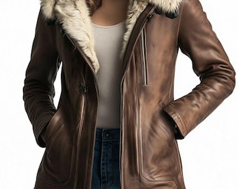 Women’s Brown Shearling Leather Coat | Handmade Genuine Leather Winter Wear