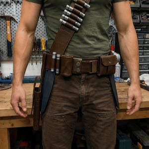 Star Wars Inspired Mandalorian Belt Cosplay Costume Leather Belt with Leg Gun & Holster.
mando bandolier, beskar armor, din djarin cosplay, mando mercs, mandalorian belt, leather cosplay belt, mando holster, star wars prop, star wars cosplay, cosplay accessories, sci fi costume, bounty hunter gear, custom prop belt.
