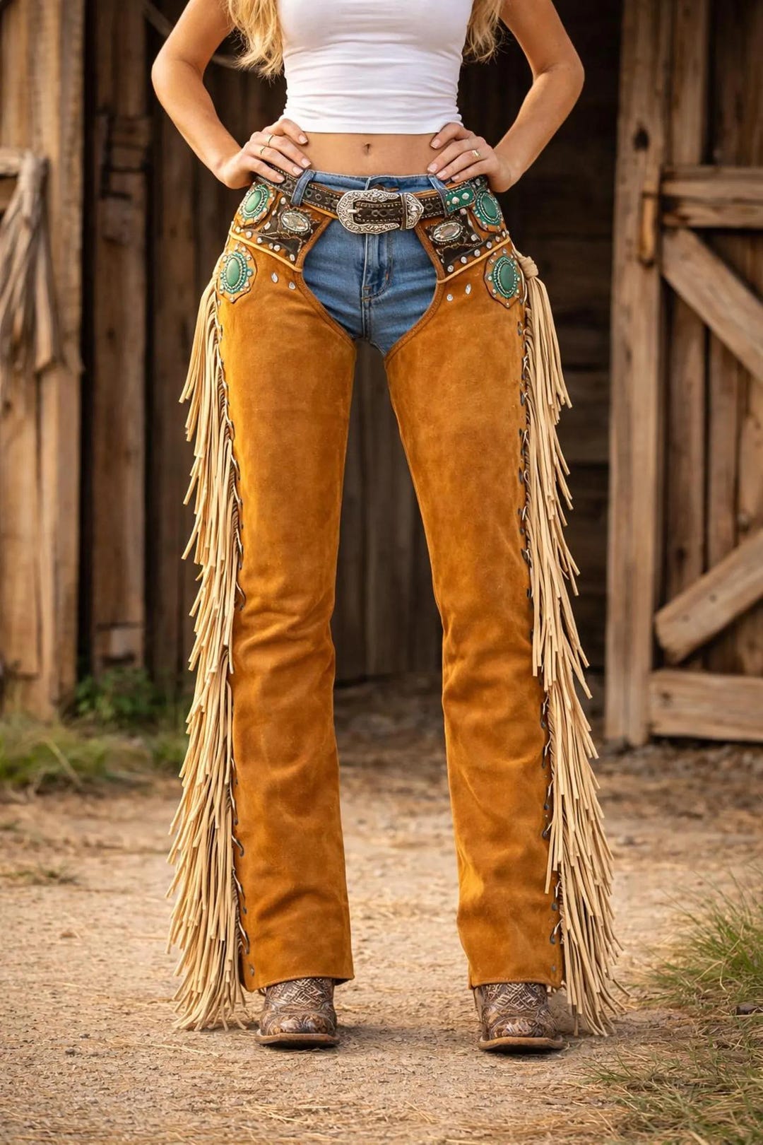 Women s Handmade Cowgirl Chaps Genuine Buckskin Suede Leather Pants women-s-handmade-cowgirl-chaps-genuine-buckskin-suede-leather-pants
