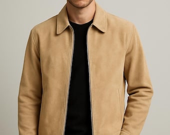 Chaqueta de camionero de ante para hombre: abrigo clásico de ante auténtico estilo vaquero.