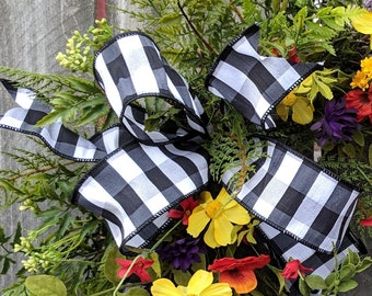 Bow for Wreath, Black and White Buffalo Check bow, informal Wreath Bow