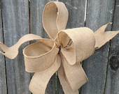 Burlap Bow, Wreath bow, Bow for Spring, Summer, Fall, Christmas Wreaths, Simple Informal Burlap Wreath Bow with Wired, Wired Ribbon