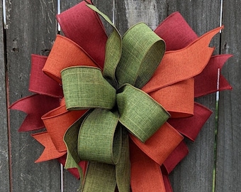 Fall Wreath Bow, Linen Look Wired Messy Bow, Door Decor, Large Bow, Lantern Bow, Fall Bow, Refresh Old Fall Wreath