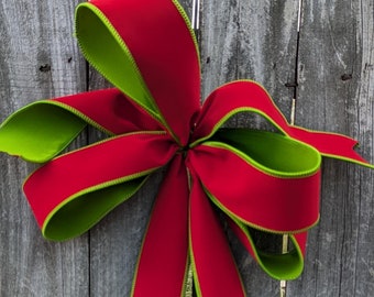 Christmas Bow, Christmas Ribbon for Wreath Bow, Classy Grinch colors Velvet Bow, Wreath Bow Only, Red and Green Velvet