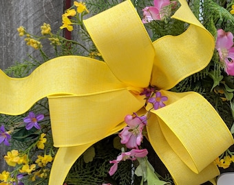Yellow Wreath Bow, Wreath Bow Decoration, Spring Summer Wreath Bow Linen