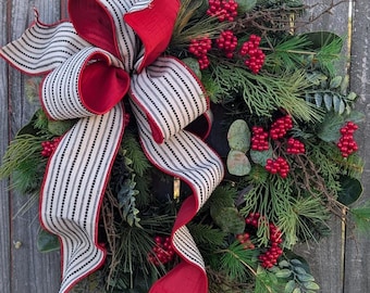 Christmas Wreath, Black and White Wreath Natural Unique Christmas wreath, Evergreen, Red Green  Christmas, Berries, Eucalyptus 415