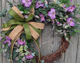 Wreath, Purple, Moss Green, Unique, Earthy Spring Design for Front Door or Interior, Summer, Year Round Etsy Designer 477