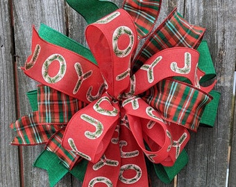 Christmas Tree Topper Bow, Christmas Wired Bow Tree Topper, Nostalgic Primitive Christmas, Traditional Large Wreath Bow, Plaid Joy Red Green