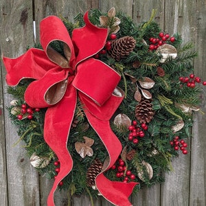 Christmas Wreaths Red and Gold Christmas Red Velvet Bow Christmas Wreath, Christmas Door Wreath Gold Eucalyptus, Fancy Formal Christmas 315