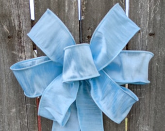 Bow, Baby Boy Shower, Light Blue Silky Solid Color Bow, Wedding,  Light Blue, Wired Baby Shower Bow