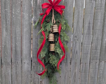 Christmas Swag, Hanging Bells Teardrop, elegant Bell Christmas Decor, for Back Door, Post Swag, Large Door Hanger All Winter Long Swag bell*
