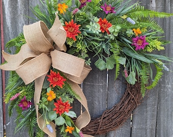 Spring Wreath, Spring/Summer Wreath, Spring Wreath Colorful, Wreath, Summer  Wreath, Fern wreath, Spring Door Wreath 2023