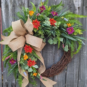 Spring Wreath, Spring/Summer Wreath, Spring Wreath Colorful, Wreath, Summer  Wreath, Fern wreath, Spring Door Wreath 326