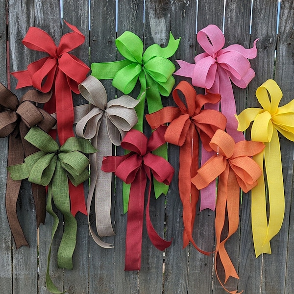 Bow for Wreath, Linen Look Wired Solid Color Bow, Wedding, Pew Bow, Lantern Bow, Spring Bow, Fall Bow, Christmas Bow, Red, Green, Pink