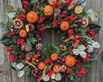 Christmas Wreath - Williamsburg Style Christmas Wreath with Fruit and Berries - Christmas Fruit Wreath
