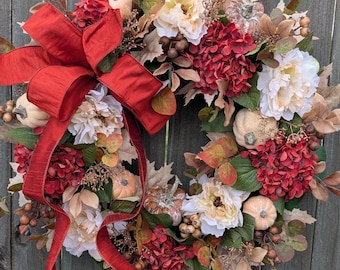 Wreath for Fall / Autumn, Cream Limited Edition Fall Door Wreath, Rust Orange Halloween Thanksgiving Wreath  Fall Wreath 431