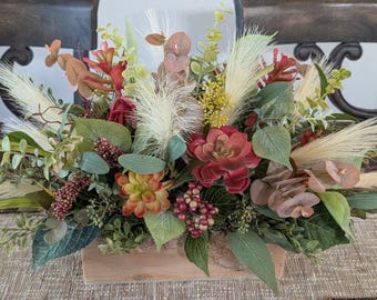 Centerpiece, Crate Arrangement for All Year Long, Rustic Centerpieces, Modern Farmhouse Decor, Succulents in Coral, Lavender, Eucalyptus