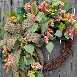 Wreath, Pink Berries Everyday Wreath, Wreath for Summer, Spring, Touch of Pink Wreath, Year long Wreath, Front Door Wreath 440