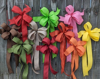 Bow for Wreath, Linen Look Wired Solid Color Bow, Wedding, Pew Bow, Lantern Bow, Spring Bow, Fall Bow, Christmas Bow, Red, Green, Pink