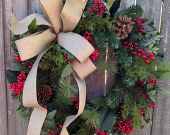Christmas Wreath, Holiday Wreath, Christmas Wreath Natural Christmas wreath Red Berry Wreath, Berries, Value Wreath, Limited Edition