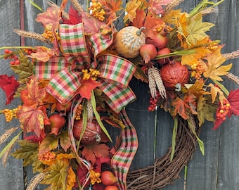 Fall Wreath, Wreath for Fall / Autumn, Limited Edition Wreath, Fall Door Wreath, Wheat Door Wreath, Horn's, Halloween, Fall Wedding 339sku