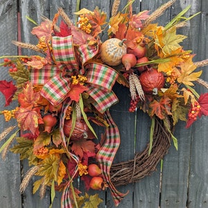Fall Wreath, Wreath for Fall / Autumn, Limited Edition Wreath, Fall Door Wreath, Wheat Door Wreath, Horn&#39;s, Halloween, Fall Wedding 339*