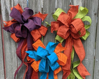 Fall Bow, Silk Look Wired Messy Bow, Fall Wedding, Door Decor, Large Bow, Autumn Bow, Refresh Old Fall Wreath 2023