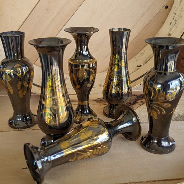Vintage Bud Vase, ONE Boho Vintage Bud Vase, Solid Brass, Dark Silver, Black, Floral, Wedding Decoration, Centerpiece, Vintage Mantle