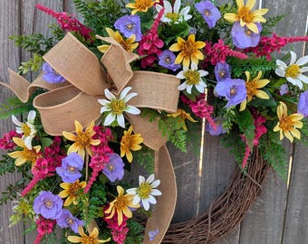 Spring Wreath, Bright Spring / Summer Wreath, Door Wreath Wreath, Front Door Wreath, Mothers Day Gift, Wreath for Spring, Wreath