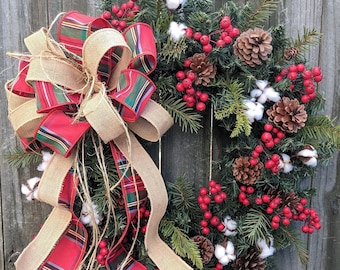 primitive christmas holiday wreath cotton burlap textures twine unique burlap wreath plaid berries designer holiday decor - Primitive Christmas Decorations primitive christmas holiday wreath cotton burlap textures twine unique burlap wreath plaid berries designer holiday decor - Primitive Christmas Decorations