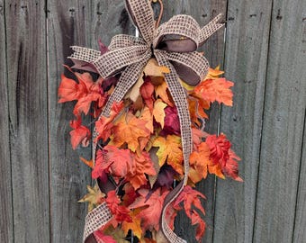 Fall Leaf Swag, Teardrop Swag for Door, Autumn Decor, Brown and Orange Swag, Aisle Decor, Large Lantern Swag, Mantle Swag 35*