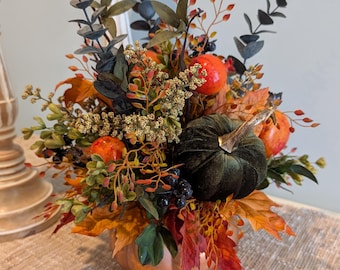 Fall Pumpkin Centerpiece, Ceramic Copper Color Pumpkin, Elegant Pumpkin Arrangement, Halloween, Thanksgiving