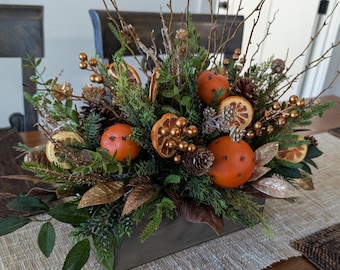 Christmas Centerpiece, Williamsburg Fruit Arrangement, Artificial Arrangement for Table, All winter Long, Thanksgiving, Evergreen Crate 33*