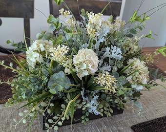 Greenery Arrangement, Rectangular Centerpiece, Rustic Everyday Spring Centerpieces table mantle, Modern Farmhouse Crate 50*